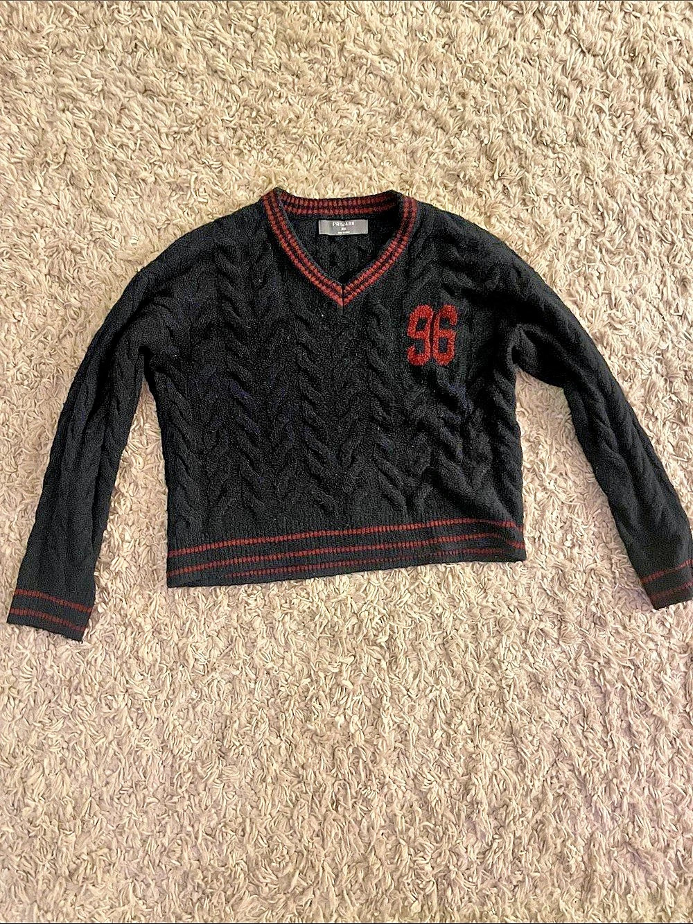 Primark V-Neck Sweater Black & Red Size XS
